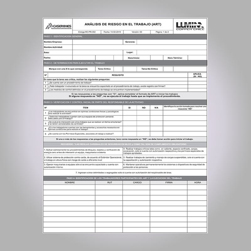 Formulario de análisis de riesgo en el trabajo